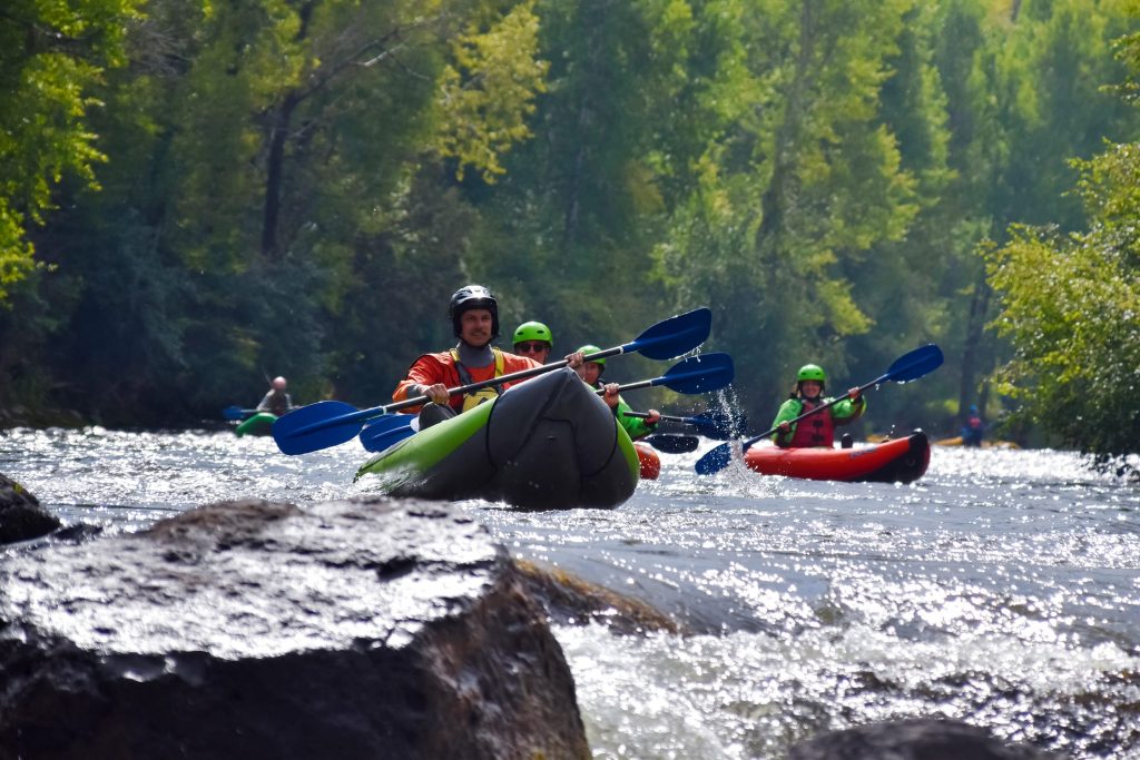 group on an inflatable kayaking trip in Aspen