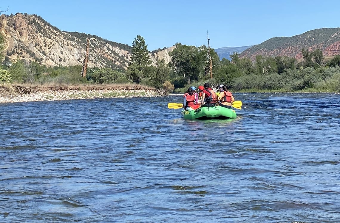 group of rafters on a whitewater raft trip on the Lower Roaring Fork River
