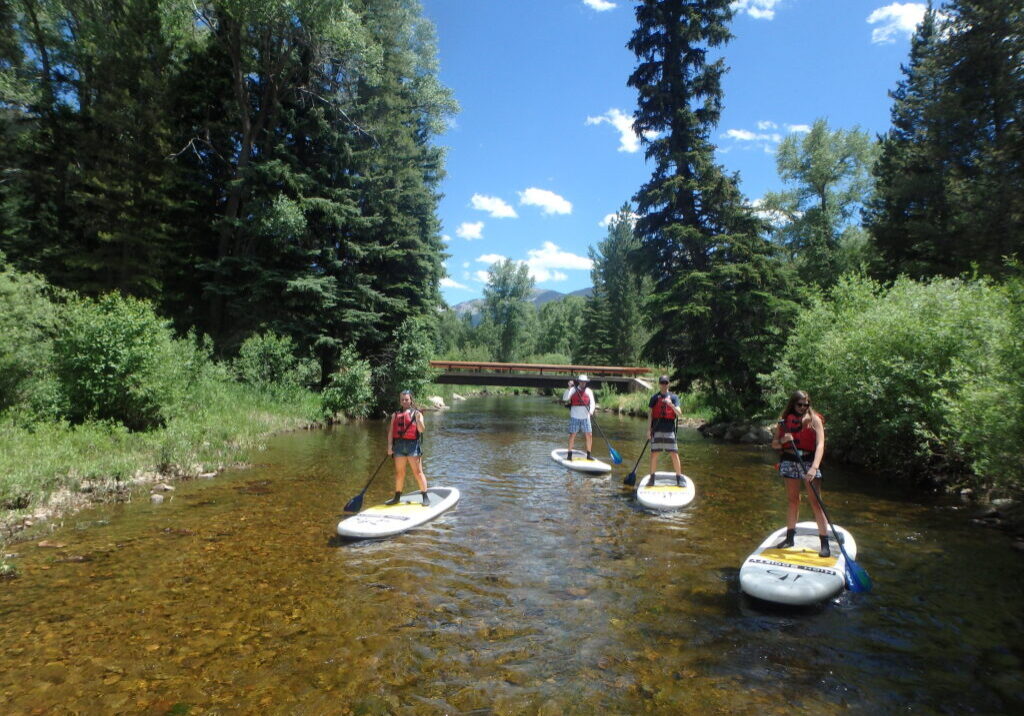 group of people on stand up paddle boards aspen