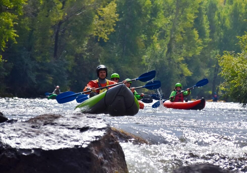 group on an inflatable kayaking trip in Aspen